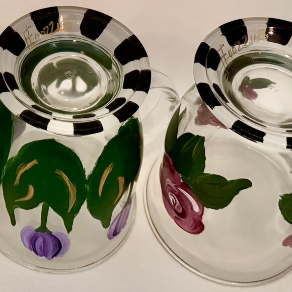 Hand Painted Anchor Hocking Clear Glass Coffee Mugs Pink Purple Floral Set of 4 - Picture 16 of 16